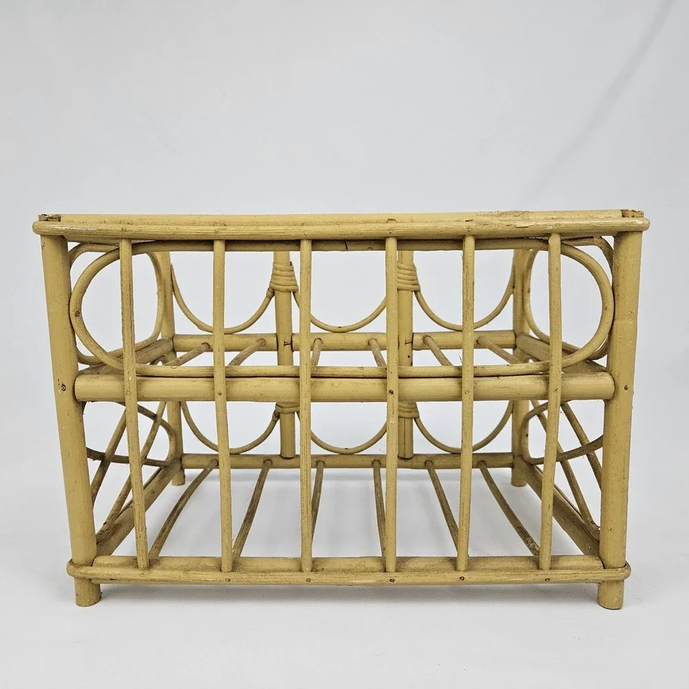 Bamboo Rattan Wine Rack Stand Bottle Storage Bohemian Mid-Century Modern